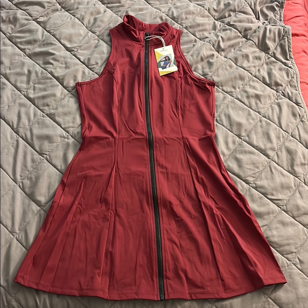Halara dark Red Sleeveless Zip-Up Dress